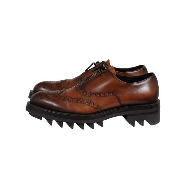 Prada Mens Oxfords US9 UK8 Brown Leather Medallion Wingtip Shark Tooth Brogues - Picture 4 of 11